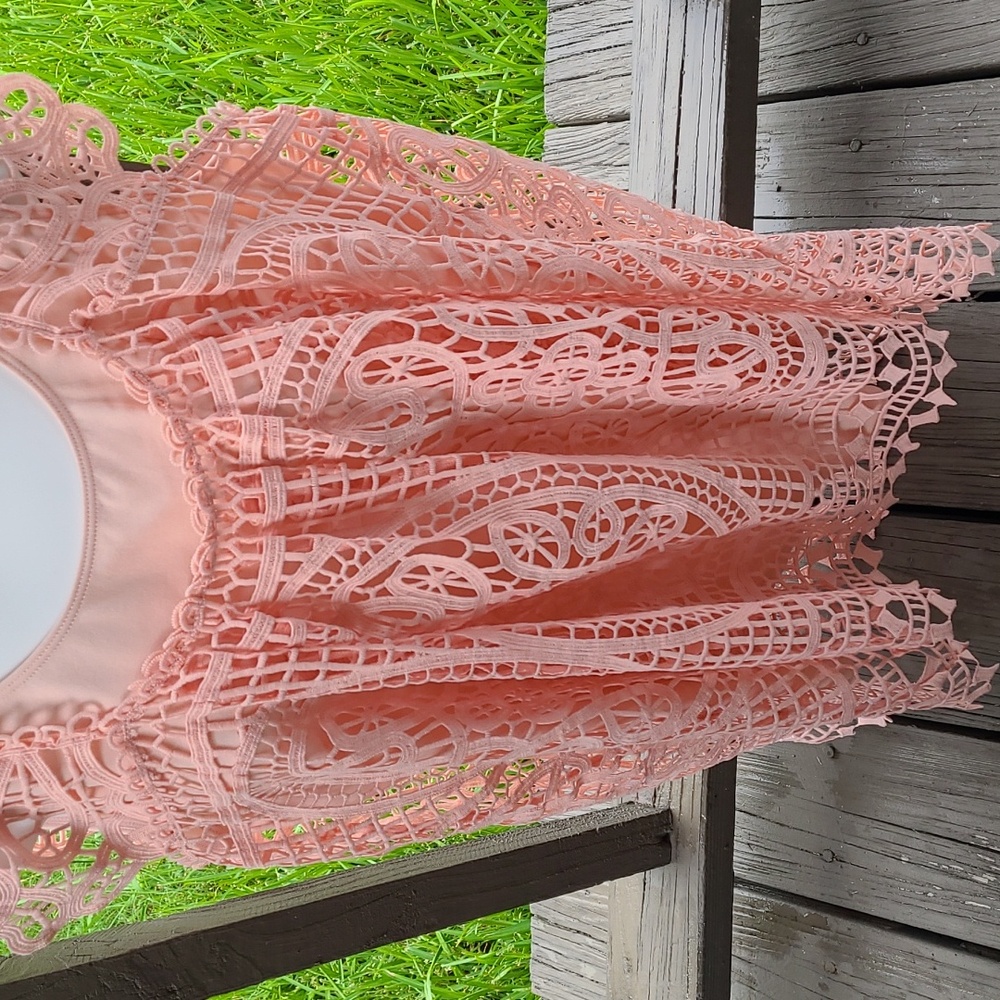 Peach Colored Tank And Netted Overlay Top - image 2